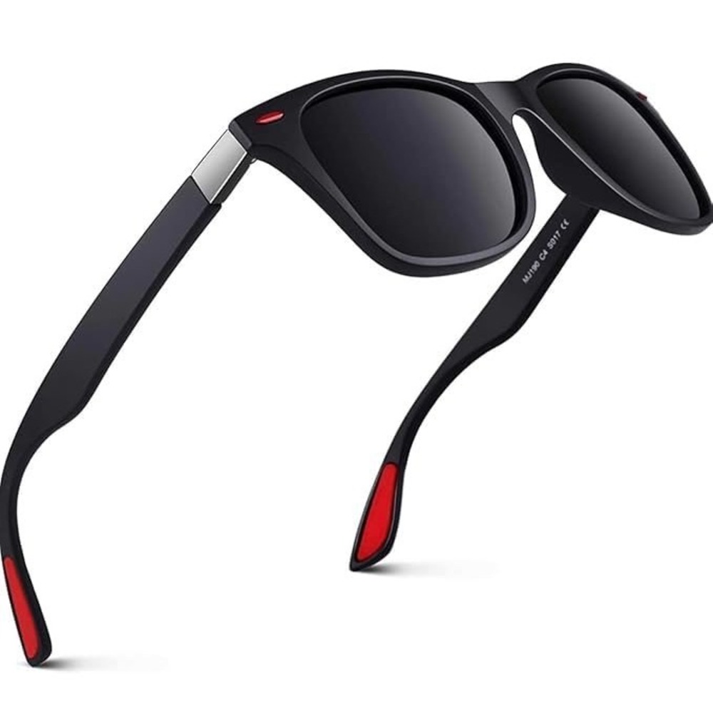 Mens Polarized Sunglasses Black Frame Red Accents‎ Style comfortable activities